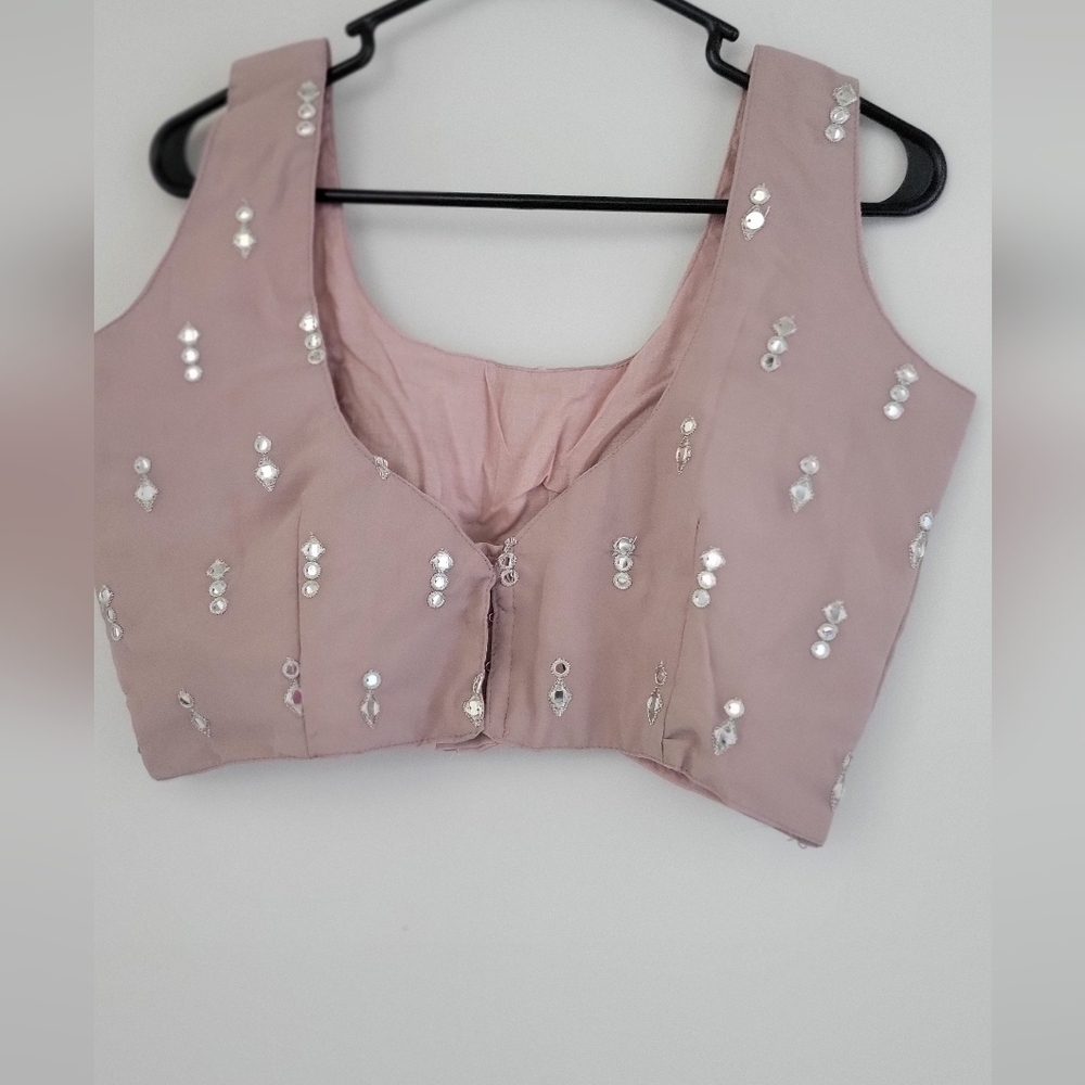 Light Peach Sequin Zari Embroidery Work Lehenga Choli - Picture 6 of 8